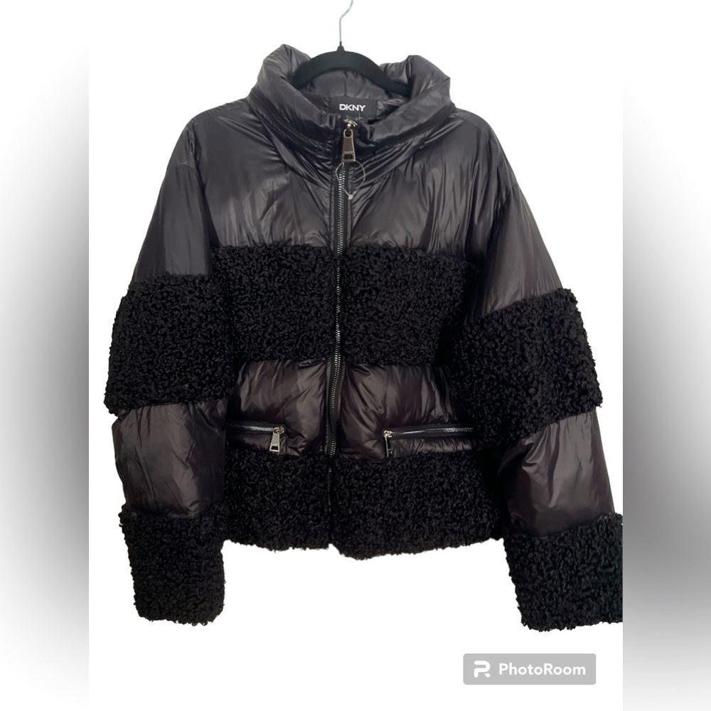 DKNY Women's Sherpa Panel Zip-Front Puffer Jacket NWOT SIZE LARGE